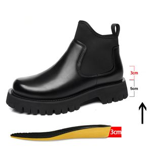 Boots Men Chelsea Ankle Inner Heightening High Top Male Motorcycle 8CM Increased Mens Outdoor Boot 230818