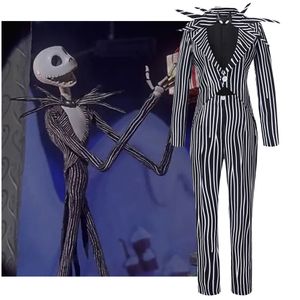 Cosplay -Albträume vor Weihnachten Jack Skelington Sally Kostüm gestreiftes Top -Hosen -Outfit Halloween Party Uniform 230818