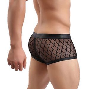 Briefs Panties Sexy Breathable Thin Boxer Black Men Mesh Transparent See Through U-convex Men's Underwear Lingerie Gay Wear Pants 230818