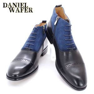 Stivali design di lusso uomini caviglia di alto grado in pelle vera scarpa in pelle con cerniera con cerniera in pizzo marrone nero casual 230818