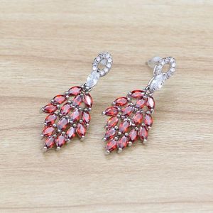 Dangle Earrings 925 Sterling Silver Jewelry Drop Leaf Red Cubic Zirconia White Zircon Beads Earring For Women