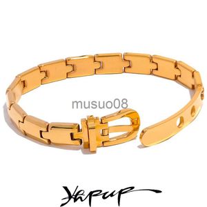 Bangle Yhpup Stainless Steel Texture Chain 3 Colors Cuban Bracelet Bangle Men Women High Quality Metal Waterproof Wrist Unisex Jewelry J230819