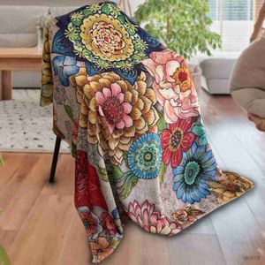 Одеяла цветочное флисовое одеяло красочное цветочное декоративное бросок для дивана спальни кровать одеяла мягкие фланелевые постельные принадлежности R230819