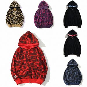 Designer Shark Full Zip Hoodies Mens Ape con cappuccio con cappuccio camuffato designer di stilisti bape con cappuccio felpe con cappuccio uomo donna donna hip hop in stile mimetica stampata l3mj#