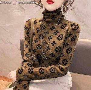 Kvinnors tröjor 22GG Women Sweaters Turtleneck Brand Ggity Knit Pullovers Tight Pilar Bottoming tröja toppar Z230819