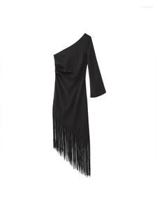 Casual Dresses Women 2023 Summer Fashion Asymmetric Fringed Midi Dress Vintage Off-the-shoulder Chic Female Vestidos Mujer