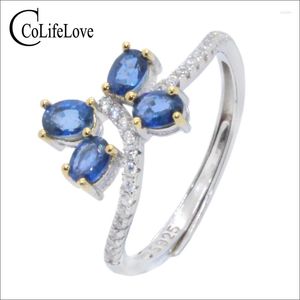 Cluster Rings 3mm 4mm Natural Blue Sapphire Ring For Party 925 Silver Brirhday Gift Girl Friend