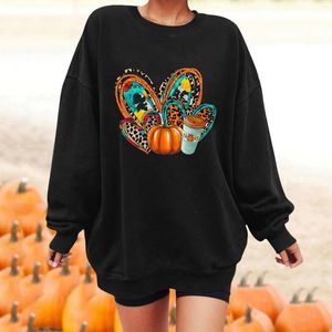 Kvinnors hoodies Autumn Pullover Crop Top Sweatshirts Year Overized Hoodie for Women Pull Femme Halloween Pumpkin Print