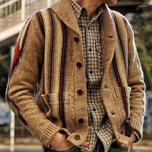 Maglioni maschili cardigan autunno e inverno a maniche lunghe jacquard maglione high street casual polo collare cappotto