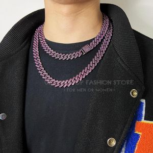 Ketten Ulj Hip Hop Cuban Link -Kette für Männer Frau 14mm lila Strasshauch Schmuck Bling Halskette Bracett