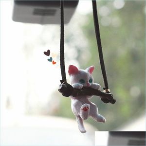 Interior Decorations Car Pendant Creative Cute Branch Cat Rearview Mirror Decoration Ornaments For Women Girls Accessories Drop Delive Dhaem