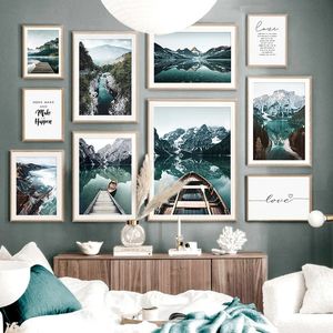 Tela dipinto in stile nordico lago barca natural navigatura poster paesaggio stampata murale arte immagini per soggiorno camera da letto decorazione casa no wo6