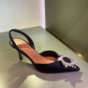 Rear sling Stiletto heel Dress shoe Pumps crystal-Embellished buckle sandals women's Slingback party Evening shoes Luxury designer high heels factory footwear