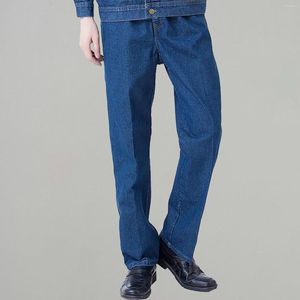 Herr jeans stretch ben klassiska solid blå dubbelficka sportigt casual arbete