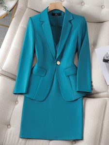 Two Piece Dress Elegant Ladies Formal Skirt Suit Women Green Black Purple Blue Business Interview Work Wear Blazer Set