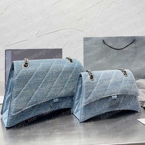 Crush Hourglass Crossbody Bag Denim Handtasche Geldbeutel Canvas Jeans Kettenöcktaschen Modebretter Schnalle Silber Hardware Klappe Clutch Wallet zwei Größe