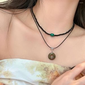 Pendant Necklaces Chinese Style Vintage Double Layer Lucky Buckle Beads Chains Choker Set Fashion Jewelry For Women Gift
