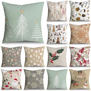 Pillow Merry Xmas Plant Series Throw Covers 40/45/50cm Santa Reindeer Snowflakes Pillowcase For Sofa Couch Home Decor