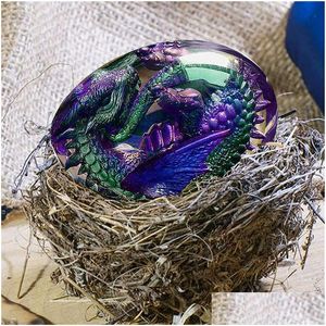 Altri accessori interni Lava Dragon Egg che brilla la collezione di dinosauri statue resina resina souvenir cristallo minerali gemme per la casa decorazioni