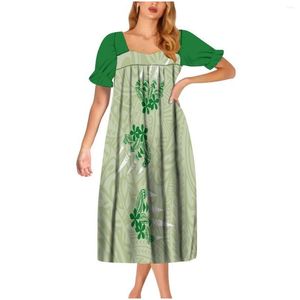 Основные повседневные платья OEM Custom Micronesia Mumu Традиционная одежда Полиэфирная тапа цветочный принт винтажный квадратный воротник женский DH0KO
