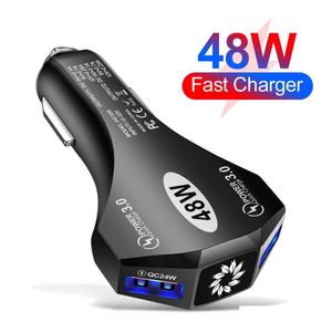 Car Charger 48W 2 Ports Usb Qc3.0 Portable Fast Charging Adapter Cigarette Lighter For Mobile Phone Drop Delivery Mobiles Motorcycle Dhwri