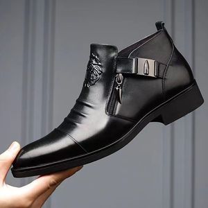 Buty wysoko top buty jesienne męskie skórzane, dwustronne zamki błyskawiczne kostki skokowe palec u nogi 1cm3cm 230818