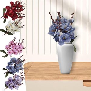 Decorative Flowers Artificial Stems For Vases Centerpiece Silk White Petals With Purple Stamens Cabbage Roses