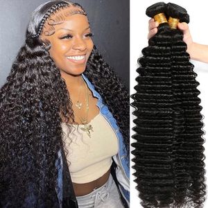 30Inch Deep Wave 1 3 4 Bundles Deal Malaysian Hair Weave Bundles 100% Virgin Human Depp Water Curly Bundles Extensions