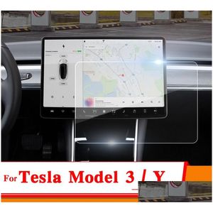 Bilklistermärken 15 tum Tesla Model 3 Y 2021 SN Tempered Glass Protector Film för tillbehör Navigator Touch Display HD Drop Delivery M DHGWO