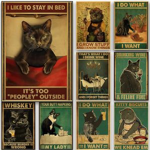 Vintage Black Cat Posters Wall Pictures Funny Cute Animal Canvas Painting Wall Art Picture For Fashion Living Room Bedroom Decor No Frame Wo6