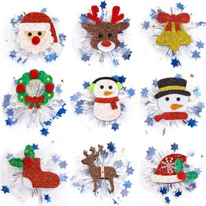 Christmas Party Glitter Hair Accessories Snowman Santa Hat Hair Bows Kid Mesh Hair Clip Masquerade Little Girls Barrettes