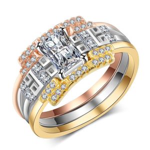 Anéis 3 em 1 acessórios empilháveis de zircônia cúbica presente de dia dos namorados alianças de casamento com pedras preciosas