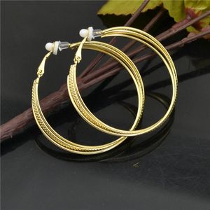 Backs Earrings Clip On Ears For Women Non Pierced Big Circle Gold Silver Plating Round Fashion Casual Girl Princess Lady Hoop Earring