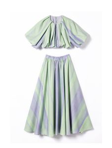 Two Piece Dress Summer Holiday Colorful Gradient Striped Two Piece Set Women Short Puff Sleeve Top Elastic Waist Woven Cotton Maxi Skirts Suit 2024