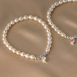 925 Sterling Silver Romantic Black Zircon Love Heart Armband för kvinnor Fashion Natural Baroque Pearl Elegant smycken