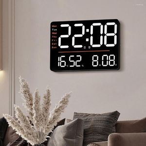 Väggklockor 12/24 timmar Rumstemperaturklocka Dekor Digital Display Justerbar bordslarm Ljusstyrka Fuktighet Stor