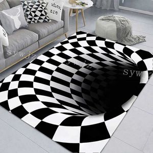 Mattor 3D Illusion Carpet Entré Dörrgolv Abstract Geometric Optical Doormat Non-Slip Floor Mat Living Room Decor Rug R230718