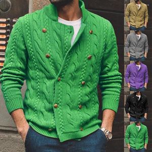 Herrtröjor 2023 Vinter Casure Cardigan Mens Solid Color Double Breasted Sweater Jacka Wear Warm Half High Collar Clothes