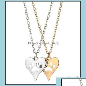 Pendant Necklaces Pendants Jewelry You Left Your Paw Prints On My Heart Rescue Dog Cat Sier-Tone Paws Print Necklace Pet Lover Drop De Dh2Et