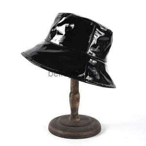 Stingy Brim Hatts Bucket Hat Waterproof Rain Caps Fashion Black Patent Leather Solid Color Retro Street Hip Hop Fishing Bonnet Beach PartyJ230819