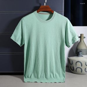 Herr t-skjortor sommar t-shirt hög kvalitet mullbärsilk kort ärm stickad topp koreansk stil fast färg enkel rund hals