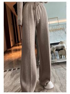 Women's Pants Wool Wide-Leg Fall/Winter High Waist Drooping Slimming Casual Loose Straight Knit Mop Trousers Outer Wear