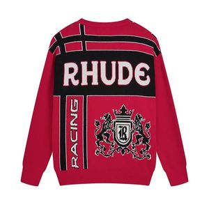 Жаккардовые мужские толстовки Rhude Frog Drift Уличная одежда Свитер Rhude большого размера с цветком кешью Винтажные толстовки Шорты Спортивные костюмы Толстый пуловер для мужчин Размер США 428