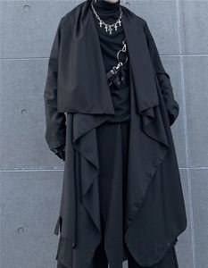 メンズジャケットロングウインドブレーカーコートブラックスリムフィットルーズニーの長さの日本のハンサムファッション230818