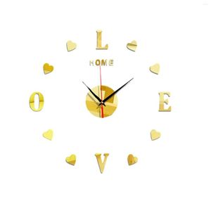 Wall Clocks 3D Stickers Modern DIY Frameless Large Love Letters Home Decor Bedroom Mute Office Mirror Surface Decals Removable Clock