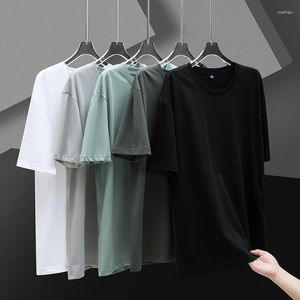 Męskie koszule chłopcy czarny bawełniany lód jedwabny tshirt gładki krótki rękaw niebieska luźna koszulka plus size letnia koszulka oddychająca 3xl 4xl