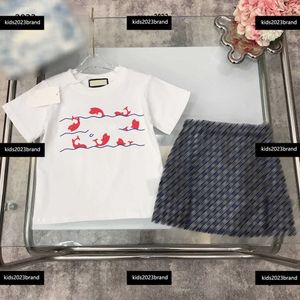 Tute per bambini abiti firmati ragazza Set di vestiti Tute per bambini 2 pezzi T-shirt girocollo e gonna stampata con lettere nuovo arrivo