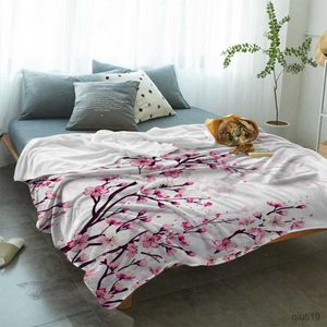 Blankets Cherry Blossom Plum Branch Pink White Soft Blanket for Bed Sofa Summer Large Travel Throw Bedspread Blankets Carpet R230819