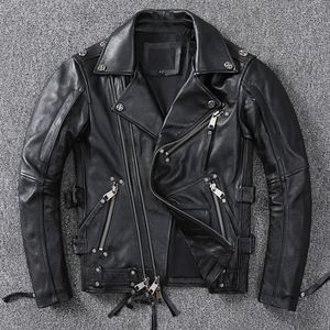 Kurtki męskie czarne motocykl skórzany kurtka mężczyzn naturalny oryginalny krowia Slim Fit Vintage Brown Mens Biker Racer Utyl Zipper S9XL 230818