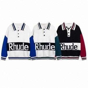 Mens Rhude Hoodie Hoodie Sweatshirts Long Sleeve Pullover Sweater Knittes Hip Hop Loose Man Top Size M-2Xl Y6xs#